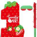 Aoriher Strawberry 1st Birthday piata Strawberry piata Summer Berry Strawberry piata with stick Blindfold Mask Confetti for Girls Strawberry Theme Birthday Baby Shower Party Game Supplies Decor