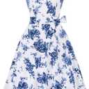 Girstunm Women's Classic Tea Dress Short Sleeve Swing Cocktail Party Dresses with Pockets (Blue, M)