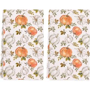 Fall Pumpkin Kitchen Towel 18x26 Inch,Orange White Maple Leaves Dish Towels Hand Towels for Harvest Autumn Thanksgiving Home Kitchen Decoration (Set of 2)