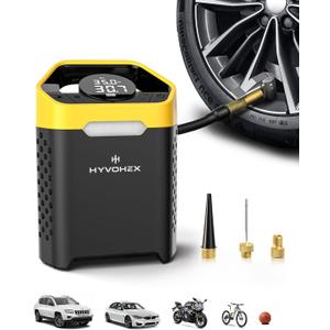 Heavy-Duty 160 PSI Tire Inflator Portable Air Compressor, 1 Min Fast Inflation Cordless Portable Air Pump with Digital Pressure Gauge & LED Light, Electric Tire Pump for Car, SUV, Bike, Ball (Yellow)