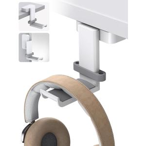 Lamicall Headphone Stand, Sticky Headset Hanger - 360 Degree Rotation Earphone Adhesive Hook Holder Mount, Table Headphone Stand with Cable Organizer, Headset Clamp for HyperX, Sennheiser -White