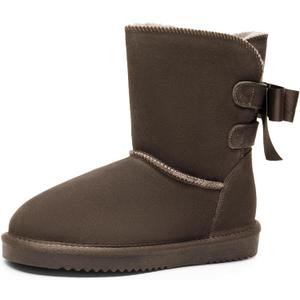 DREAM PAIRS Women's Winter Snow Boots FuzzyChic Bow Genuine Suede Leather Faux Fur Lining Memory Foam Warm Winter Short Booties for Outdoor Indoor (8, Taupe)