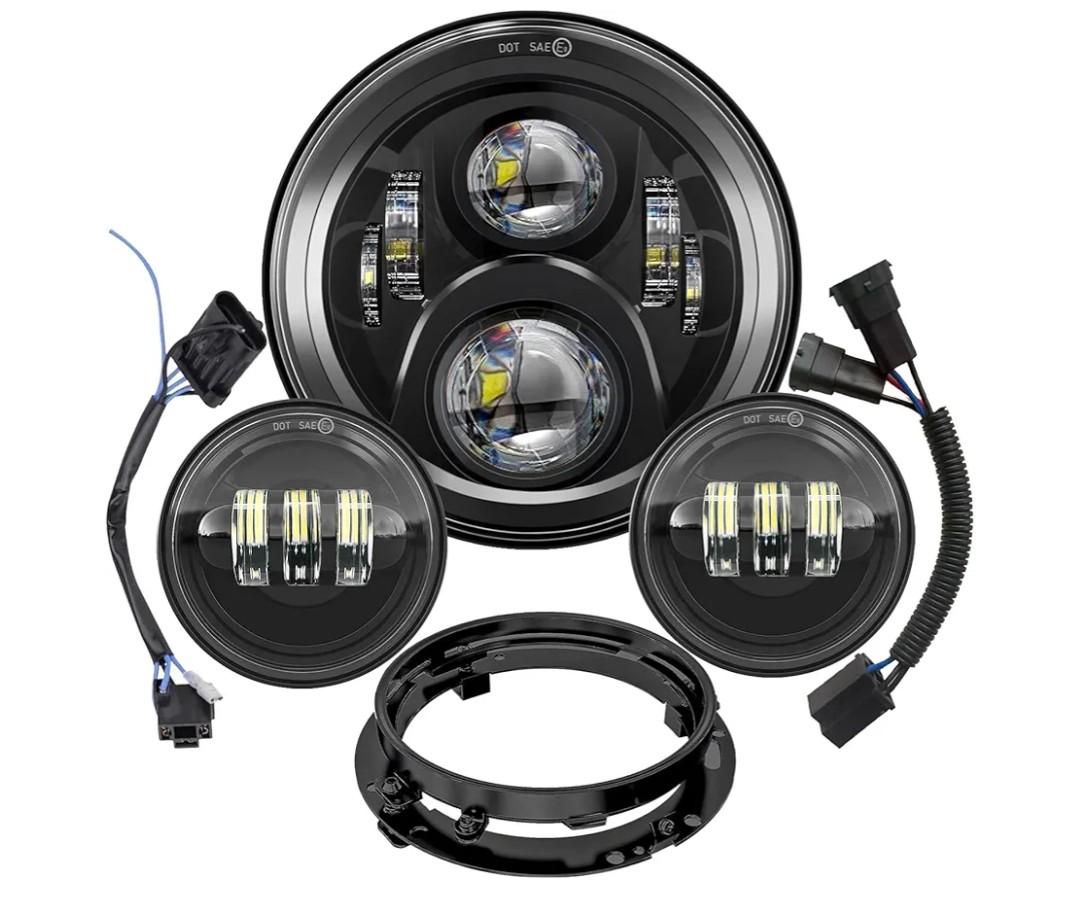 7 inch Motorcycle LED Headlights 4.5" Fog Passing Lights DOT Kit For Harley Davidson Road King Ultra Classic Street Glide Heritage Softail Switchback Electra Glide CVO Tri Glide harley headlight