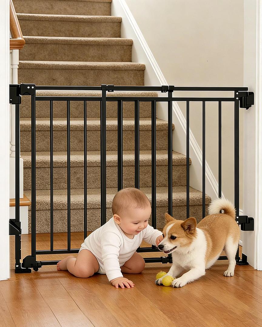 Extra Wide Baby Gate for Doorways 29" Tall Safety Gate for Kids&Pets,Pressure Mounted with Auto Close,Walk-Thru Metal Gate,Adjustable Width 26.4"-43",Indoor Pet Gate for Stairs & Hallways Black