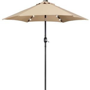 Yaheetech 7.5FT Solar Patio Umbrella-18 LED Lighted Market Table Outdoor Umbrella w/UV Protection Push Button Tilt & Crank Lift System for Garden/Lawn/Deck/Backyard/Pool,Tan