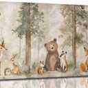Woodland Animal Nursery Canvas Wall Art Wild Animals Forest Paintings Pictures Wall Decor Fox Bear Deer Watercolor Poster Print Artwork for Boys Room Girls Room Home Decoration Framed, 12"L x 24"W