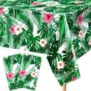 durony 2 Packs Hawaii Palm Leaves Plastic Tablecloths Table Cover 54 x 108 Inches Plastic Hawaii Luau Party Table Cloth Cover for Hawaii Luau Birthday Summer Tropical Party Supplies