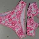 Fanuerg Women's Triangle Bikini Sets O Ring Linked Two Piece Swimsuits Floral Printed Cheeky Bathing Suit (Pink, M)