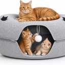 Cat Tunnel Bed - Comfort Bedz Large Donut Cave for Cats, Felt Enclosed Hideaway with Zipper, Top Perch, Interactive Toy, Washable Indoor Cat House, Light Gray