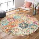 Lahome Moroccan Trellis Washable Round Rugs, Non-Slip Soft Round Rug 4ft Ultra-Thin, Small Vintage Circle Carpet for Entryway Kitchen Bedroom Nursery Bathroom Elise, Cream/Multi