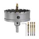 HARFINGTON Carbide Hole Saw Kit 91mm (3-37/64") Metal Hole Cutter Set with 5pcs Center Drill Bits Springs 1pcs Wrench for Stainless Steel Copper Iron Aluminum