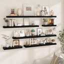 Fun Memories Floating Shelves for Wall, 24Inch Floating Shelves Set of 2, Hanging Shelf with Invisible Brackets, Wood Shelves for Living Room, Bedroom, Black