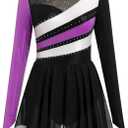 AFAVOM Figure Ice Skating Dress for Women's Long Sleeve Glitter Ballet Dance Dress Lyrical Gymnastics Competition Leotards (Purple, S)