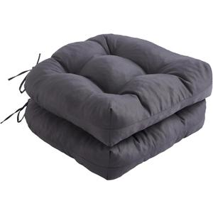 Outdoor Chair Cushions Set of 2, Patio Chair Cushions with Ties,19x19+5 Tufted Outdoor Seat Cushions, Waterproof Patio Furniture Cushions, Outdoor Dining Chair Pads, Dark Grey