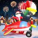 8FT Christmas Inflatables Airplane Outdoor Decorations Santa Claus on Flying Animated Helicopter Built-in LED Lights Xmas Inflatable Blow Up Christmas Yard Decor for Gardern Lawn Indoor Winter Holiday