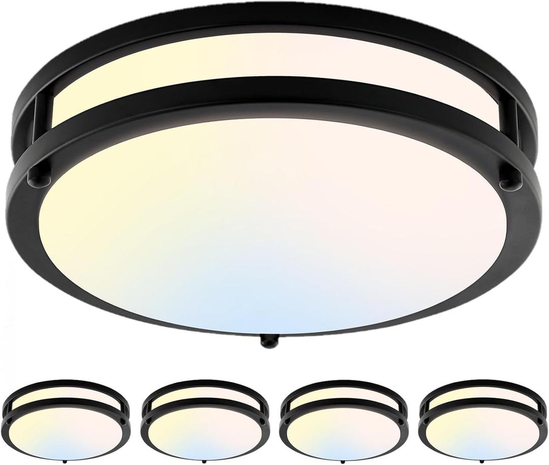 4-Pack 10Inch 30W LED Flush Mount Ceiling Light Fixtures Bright 3200LM Dimmable Ceiling Lights, 5CCT Adjustable 2700K/3000K/4000K/5000K/6500K, Ceiling Lamps for Kitchen Hallway Bathroom Bedroom Black