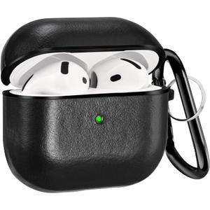 V-MORO Compatible with Airpods 4th Generation Case Genuine Leather Airpod 4 Case Cover(2024)[Front LED Visible] iPods 4 Earbuds Charging case Protective Cover Skin Black Men