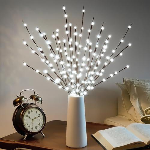 DK177 2 Pack Led Branch Light Battery Operated Lighted Branch Vase Filler Willow Tree Artificial Little Twig Power Brown 30 Inch 20 LED for Home Outdoor Indoor Romantic Decoration, White Light