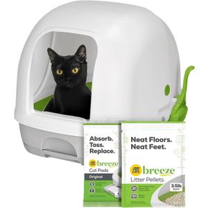 Purina Tidy Cats Hooded Litter Box System, BREEZE Hooded System Starter Kit Litter Box, Pellets & Pads (10.37 Pound (Pack of 1), White)