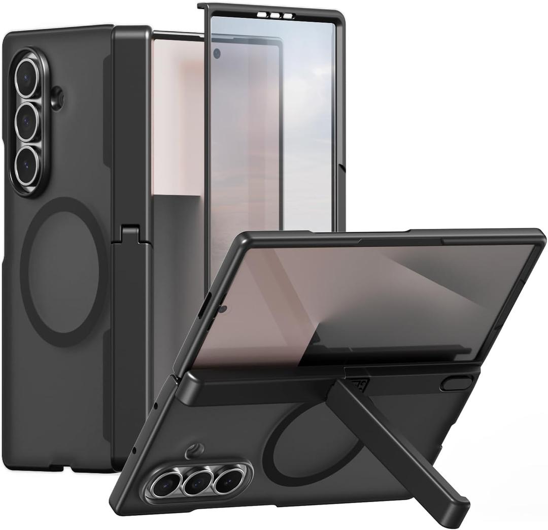 Rosarnnah Magnetic for Samsung Galaxy Z Fold 7 Case - Compatible with Magsafe - Built-in [Screen Protector] [Hinge Protection] [Kickstand] - Full Body Protective Phone Case - Clear