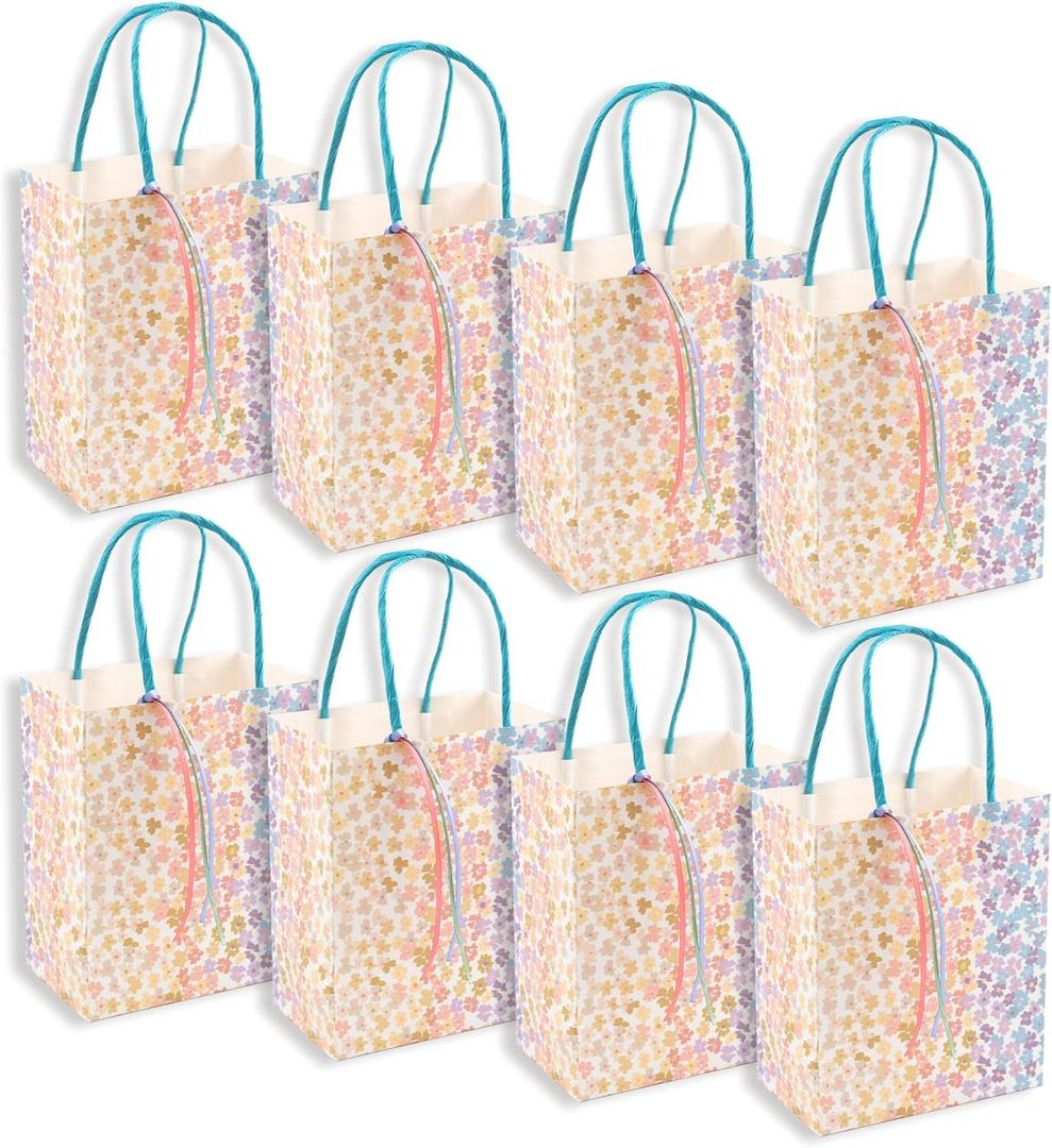 Cheerland Floral Party Favor Bags Gift Bag Colorful Daisy Flower Paper Goodie Pastel Candy for Wildflower Tea Party Baby Shower Girls Birthday Fairy Garden Suppliens Vivid Favors Pack of 8