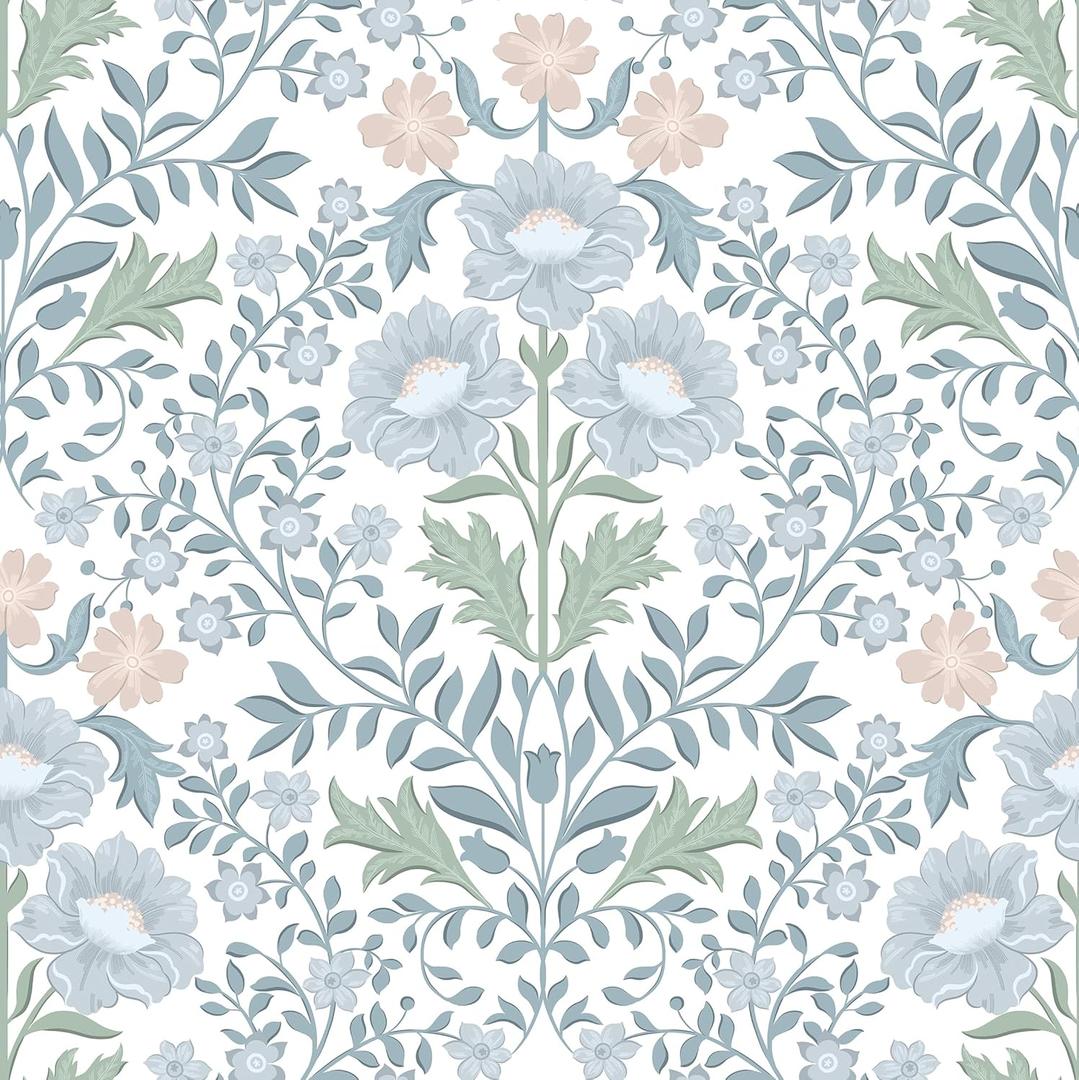Floral Wallpaper Peel and Stick Wallpaper 17.3"x393" Boho Contact Paper Removable Self Adhesive Wall Paper for Bathroom Bedroom Blue and White Wildflower Wallpapers for Walls Home Decorate Vinyl