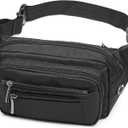 Packism Fanny Packs for Women Men - 6 Pockets Large Crossbody Waist Bag with Adjustable Strap Belt Bag for Travel Running Hiking (A01 Black)