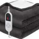 HOW'S MY HOUSE Heated Blanket Throw 50" x 60", Electric Blanket with 12 Time Settings & 6 Heating Levels, Over-Heat Protection, Flannel Sherpa Super Cozy with ETL Certification, Gray