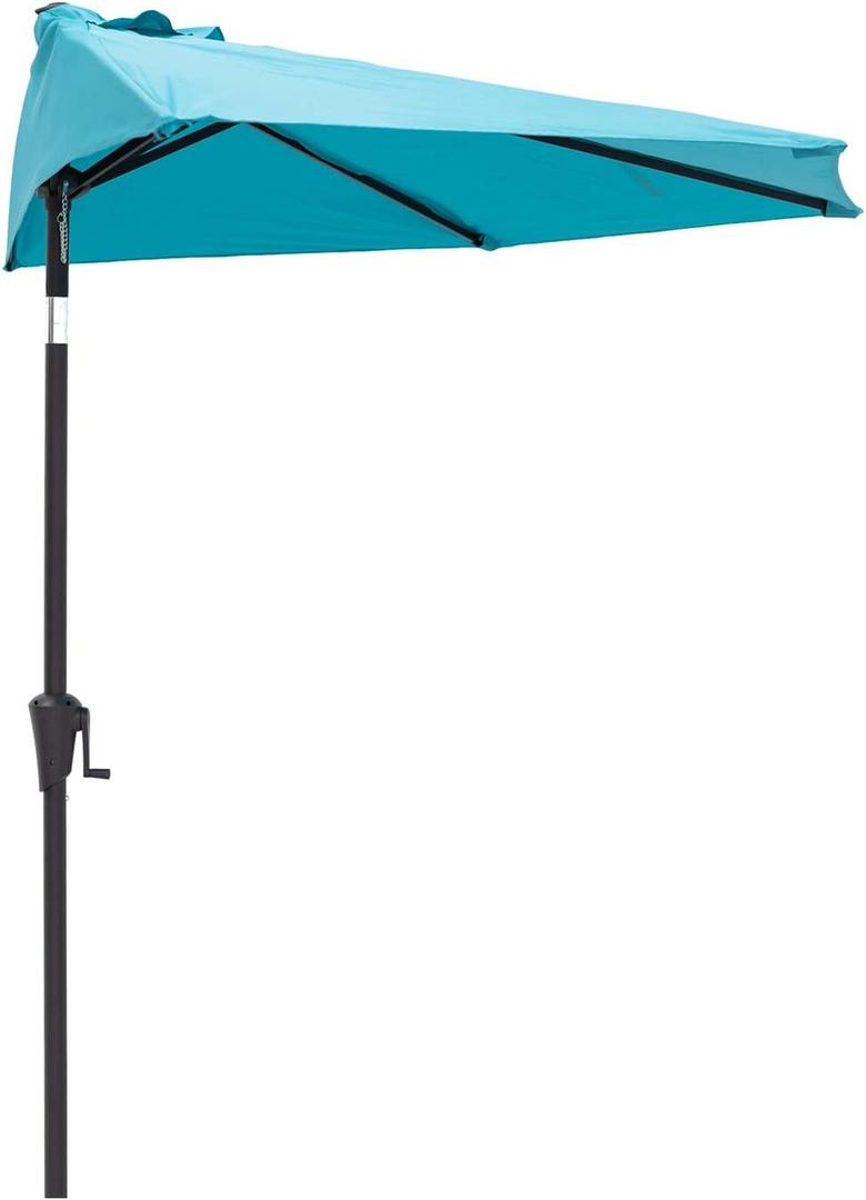 C-Hopetree 9 ft Half Round Outdoor Patio Market Wall Umbrella with Tilt, Aqua Blue
