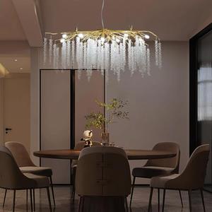 Adjustable Tree Branch Chandelier, Pendant Style Crystal Chandelier, L39.3 inches Gold, Requires 13 G9 Light Bulbs, Suitable Bedroom, Living Room, Kitchen, Dining Room (Bulb not Included)