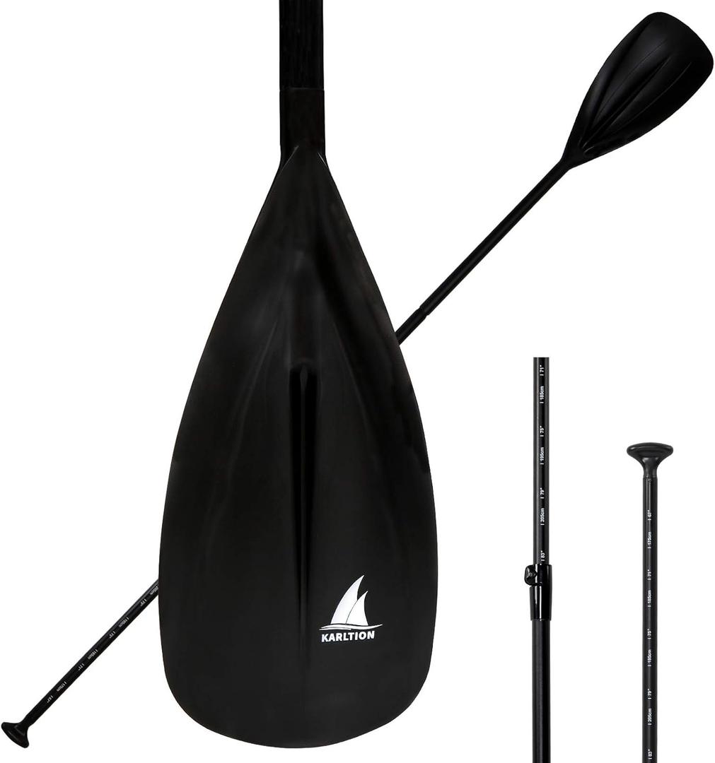 SUP Paddle - 3-Piece Adjustable Aluminium SUP Paddle with Glass Fiber Blade for Surfing, Floating, Water Sports (Black)