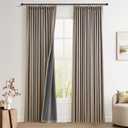 Apricot Pinch Pleated Linen 100% Blackout Curtains 96 Inches Long 2 Panels Insulated Thermal Full Blackout Drapes for Bedroom Living Room Darkening Pinch Pleat Curtains with Hooks Rings Clips 8 FT