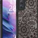 LUMARKE for Galaxy S23 Case with Enhanced Camera Lens Protection, Translucent Matte Acrylic Phone Cover - Cute Aesthetic Floral Design for Women Girls - Blooming Blossoms