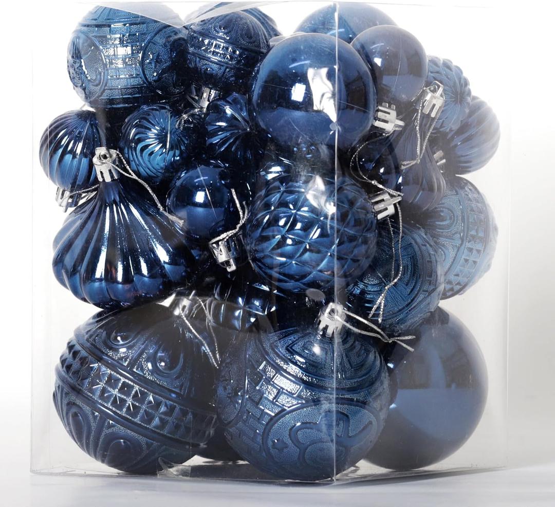 Christmas Balls Ornaments -36pcs Shatterproof Christmas Tree Decorations with Hanging Loop for Xmas Tree Wedding Holiday Party Home Decor,6 Styles in 3 Sizes(Blue)