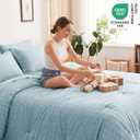 CozyLux Oversized King Comforter Set with Sheets, 7 Pieces 120"x98" Light Blue Seersucker Bed in a Bag, Luxury Soft All-Season Bedding Sets with Down Alternative Comforter, Sheets, Pillowcases & Shams