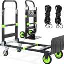 3-in-1 Folding Hand Trucks, 600Lbs Convertible Hand Truck Dolly, Heavy Duty Convertible Dolly with Retractable Handle and 4 Rubber Wheels, Collapsible Cart for Moving Office/Home/Warehous(Green)