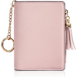 Gostwo Small Wallets for Women, Stylish Womens Wallet with ID Window, Zippered Coin Pocket and Tassel. Cute RFID Wallet for Women, ideal for Teen Girls, Commuters, and Women for Daily Use (Pink With Key Chain)
