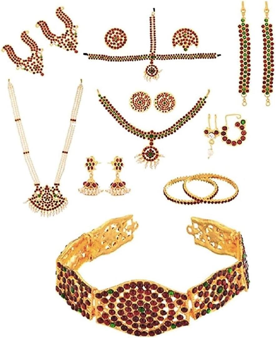 Bharatnatyam jewelry set for Girls, Professional Dance jewelry set, set of 10 Ornaments