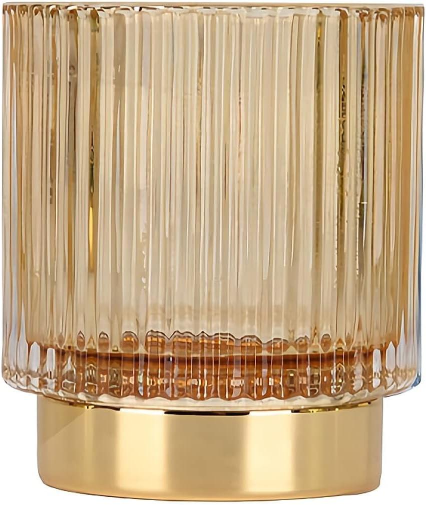 DASITON Makeup Brush holder Organizer, Crystal Cosmetic Makeup Brush Glass Brushes Storage Holder, Vintage Make Up Brush Cup Pen Pencil Holder striped vase(Coffee S)