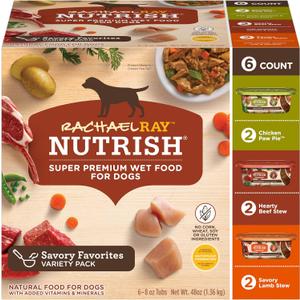 Nutrish Rachael Ray Premium Natural Wet Dog Food, Savory Favorites Variety Pack, 8 Ounce Tub (Pack of 6) (EXP 04/22/27)