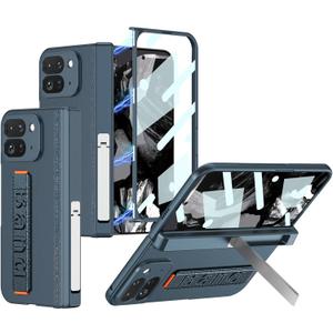 for Google Pixel 9 Pro Fold Case with Wristband and Built-in HD Screen Protector & Magnetic Hinge Protective, Slim Shockproof Hard PC Cover with Kickstand for Google Pixel 9 Pro Fold (Green)
