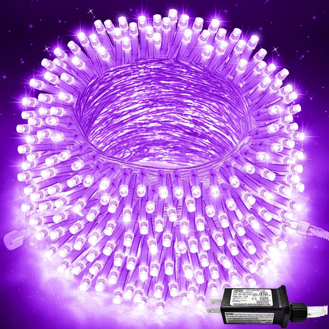 JMEXSUSS 91.5ft 250 LED Purple String Lights Indoor, Connectable 8 Modes Purple Christmas Lights Outdoor Waterproof, Plug-in Clear Wire Christmas String Light for Xmas Bedroom Party Tree Decorations