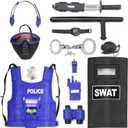 Ultimate All-in-One Kids Police Role Play Toy Kit - 15-Piece Policeman Pretend Play Set for Kids - SWAT Accessories for Dress Up Costumes - Badge, Shield, Vest, Handcuffs Included
