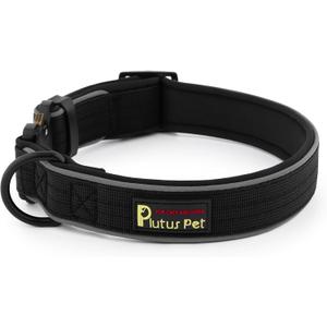 Plutus Pet Tactical Dog Collar, Reflective, Adjustable Heavy Duty Dog Collar, Soft Padded and Comfortable, for Small Medium and Large Dogs (Black, M)
