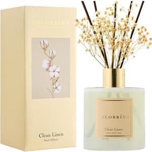 COCORRNA Reed Diffuser - Clean Linen 17 Fl.oz Reed Diffuser with 8 Sticks Scented Diffuser with Preserved Flowers for Bathroom Home Decor