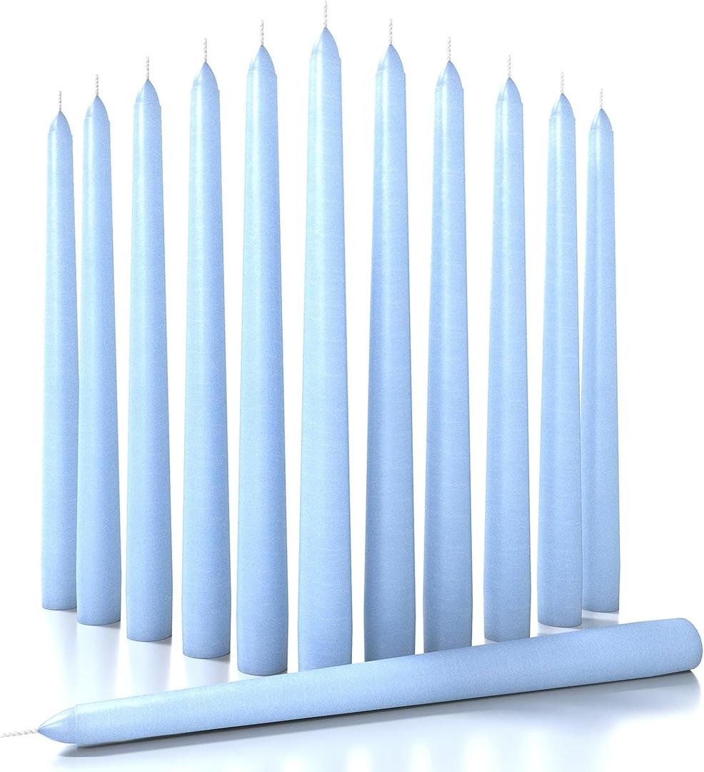 CANDWAX 12 inch Taper Candles Set of 12 - Dripless and Smokeless Candle Unscented - Slow Burning Candle Sticks - Baby Blue Candles