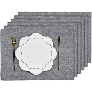 LoveNova Placemats Set of 6, Place Table Mats Indoor, Cloth Placemats Washable, Dinner Placemats Heat Resistant, Faux Linen Dining Table Placemats, 6pc, Light Grey, 13 x 19inch