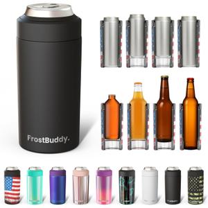 Frost Buddy Universal Can Cooler - Fits All - For Regular 12 & 16 oz or Slim-Size Bottles - Insulated Double-Walled Stainless Steel (MatteBlack)