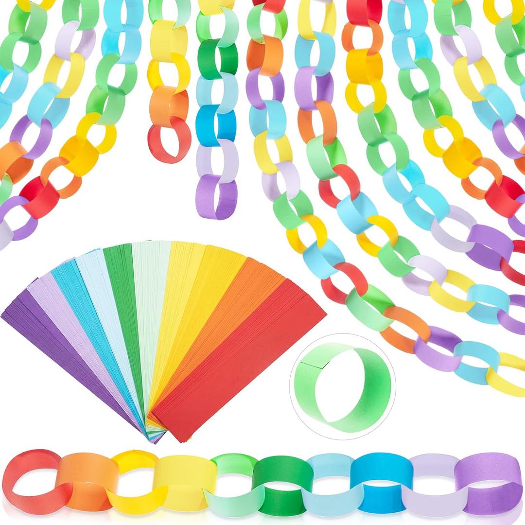 TaoBary 1000 Sheet Paper Chain Garland Strip 1.8/3.15x10 Inch, Construction DIY Craft Paper Chain for Classroom Home Holiday Party Decor Supplies with Double Sided Tape (1.77x9.84 Inch,Rainbow Color)