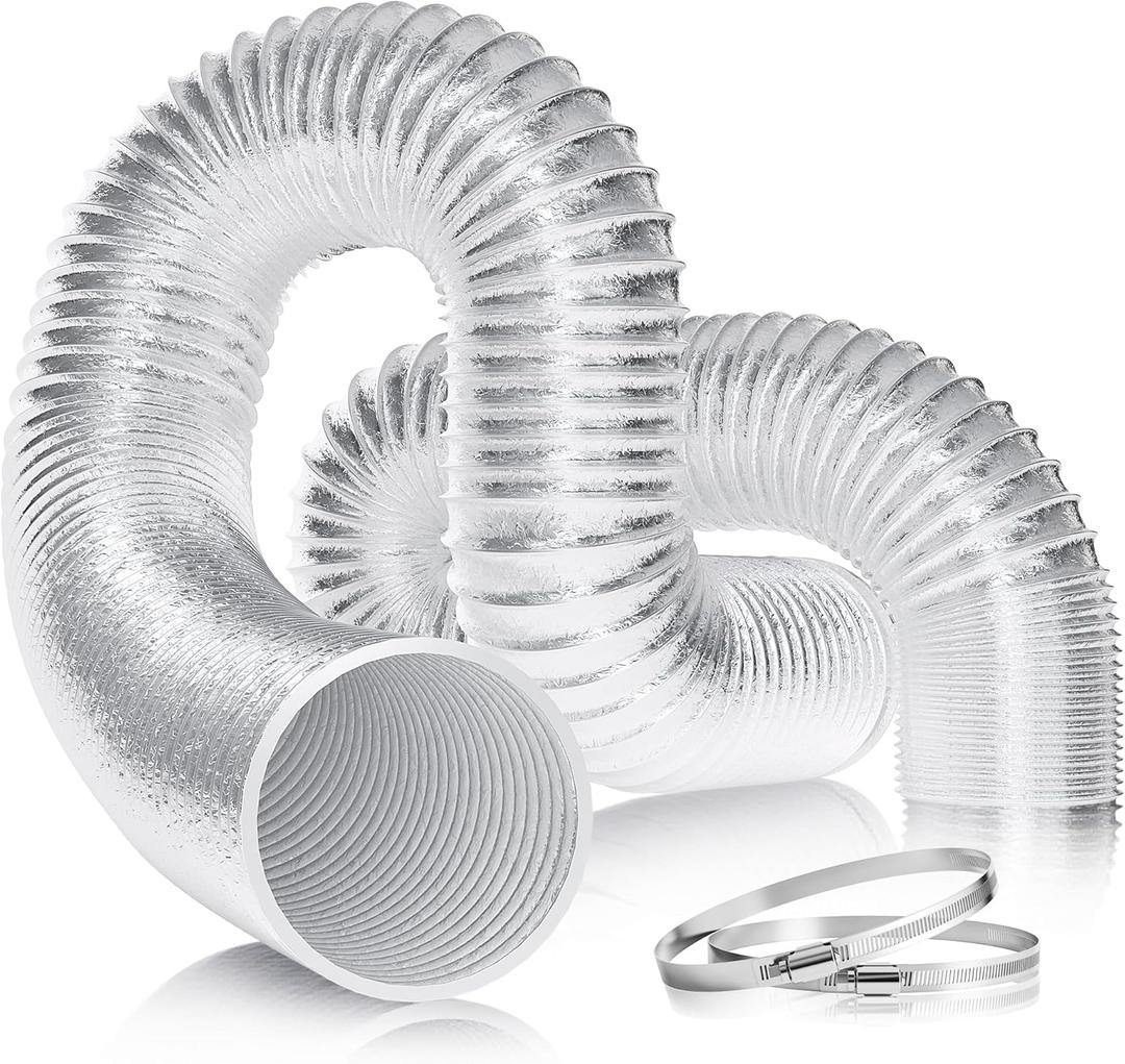 VIVOSUN 8 Inch 8 Feet Flex Air Aluminum Ducting, Dryer Vent Hose for HVAC Ventilation, Exhaust, Duct Fan Systems, Silver Flexible Air Duct w/ 2 Clamps